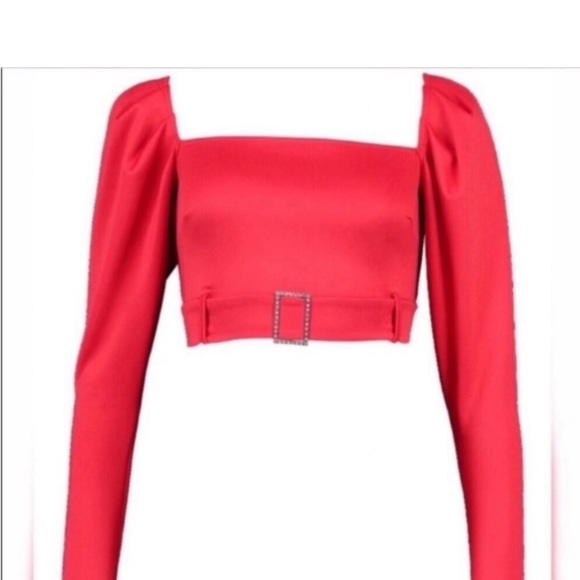 Boohoo Puffy Sleeve Buckle Detail Blouse - Picture 4 of 5